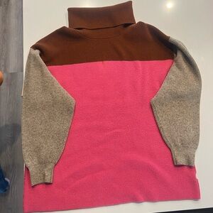 Free People Pink, Brown, and Gray Turtleneck Sweater